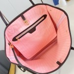 Louis Vuitton Neverfull MM N40598 Damier Ebene replica tote bag with leather trim and steel-tone hardware