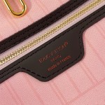 Louis Vuitton Neverfull MM N40598 Damier Ebene replica tote bag with leather trim and steel-tone hardware