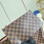 Louis Vuitton Neverfull MM N40598 Damier Ebene replica tote bag with leather trim and steel-tone hardware
