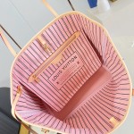 Louis Vuitton Neverfull MM M40366 Damier Ebene replica tote bag with leather trim and steel-tone hardware