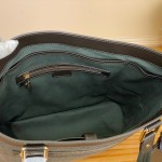 Louis Vuitton-style Lucille Large vintage denim tote bag with cowhide leather trim in pink navy blue light brown gray and green