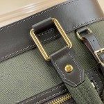 Louis Vuitton-style Lucille Large vintage denim tote bag with cowhide leather trim in pink navy blue light brown gray and green
