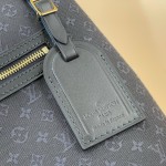 Louis Vuitton-style Lucille Large vintage denim tote bag with cowhide leather trim in pink navy blue light brown gray and green