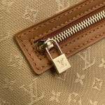 Louis Vuitton-style Lucille Large vintage denim tote bag with cowhide leather trim in pink navy blue light brown gray and green