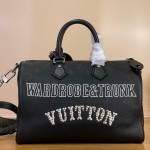 Louis Vuitton-style Speedy P9 Bandoulière 30 M26177 black and red Monogram leather bag with removable strap