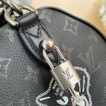 Louis Vuitton-style Speedy P9 Bandoulière 30 M26177 black and red Monogram leather bag with removable strap