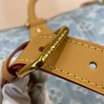 Louis Vuitton-style Speedy Bandoulière 30 M2A209 blue Monogram denim bag with leather trim heart tag and V-stitch pocket
