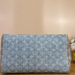 Louis Vuitton-style Speedy Bandoulière 30 M2A209 blue Monogram denim bag with leather trim heart tag and V-stitch pocket
