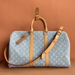 Louis Vuitton Keepall Bandoulière 45 Duffel Bag M25334 in Light Blue Denim